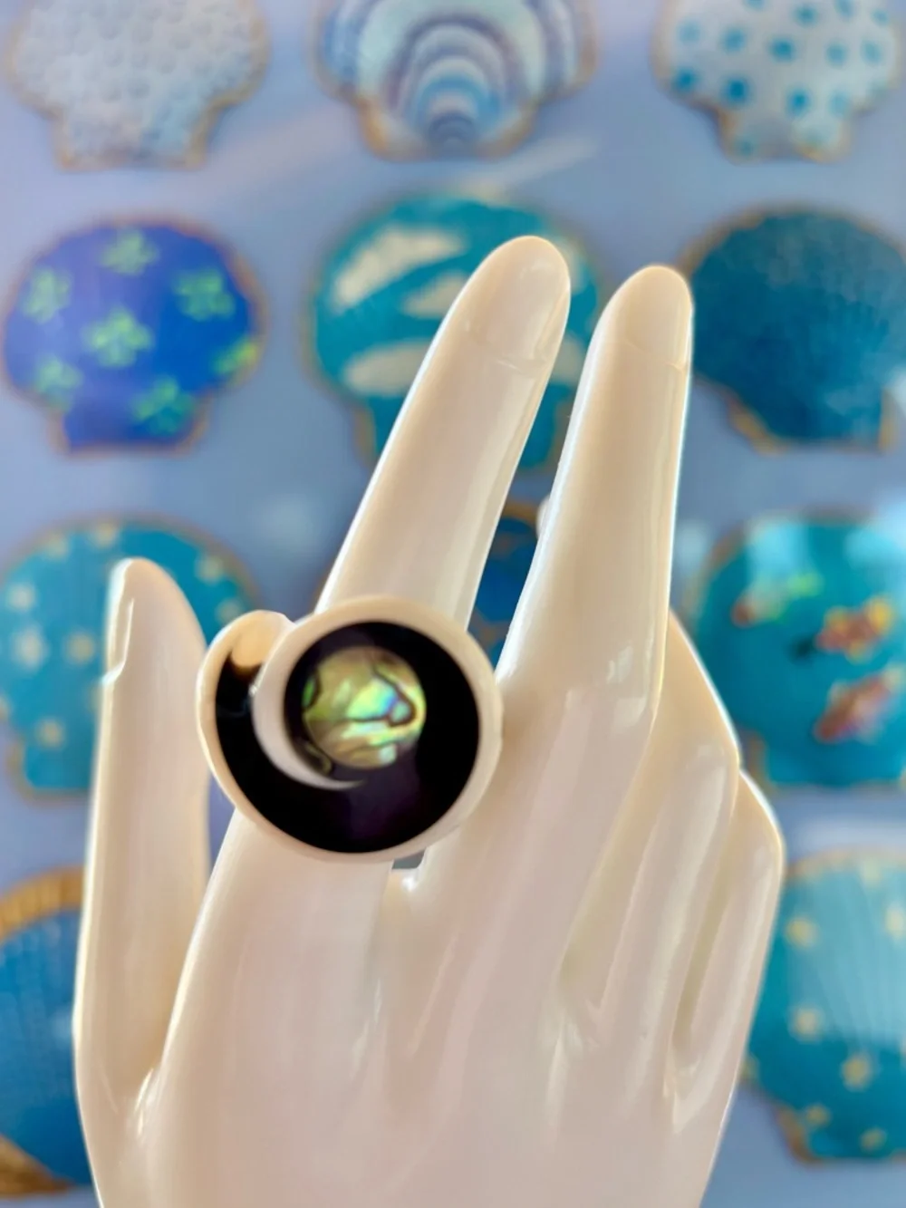 Flea Cone Shell Ring - Cocktail Ring - mother of pearl top